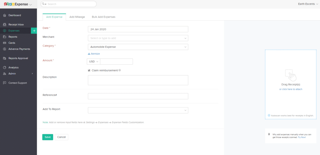 Zoho Expense Report