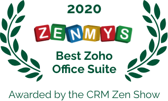 Best zoho office suite was awarded to zoho workdrive on the 2020 zenmys by the crm zen show